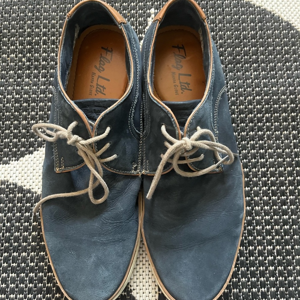 Blue Suede Oxfords with Perforated Toe Cap
